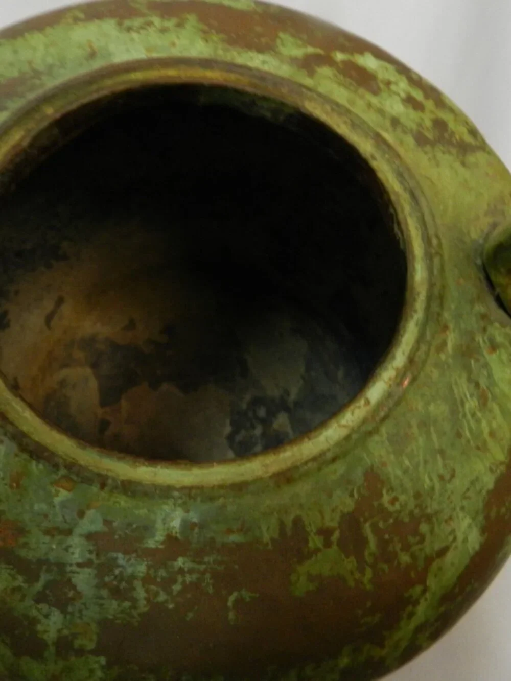 Antique Vintage Copper Tea Kettle Goose neck Spout green patina Handle 12